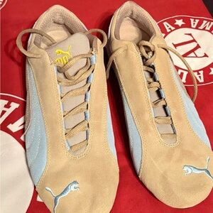 Puma Tan and Light Blue Sneakers